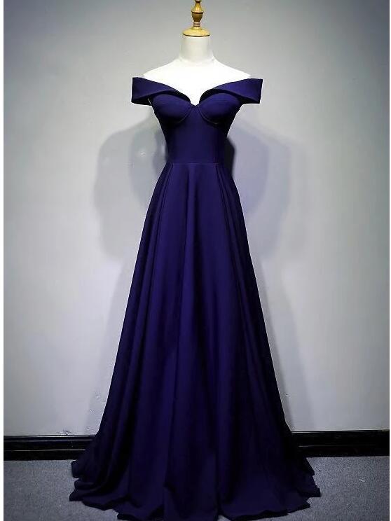 Sexy A Line Royal Blue Satin Long Prom Dress, Prom Party Gowns ,custom Made Women Pageant Gowns 2020