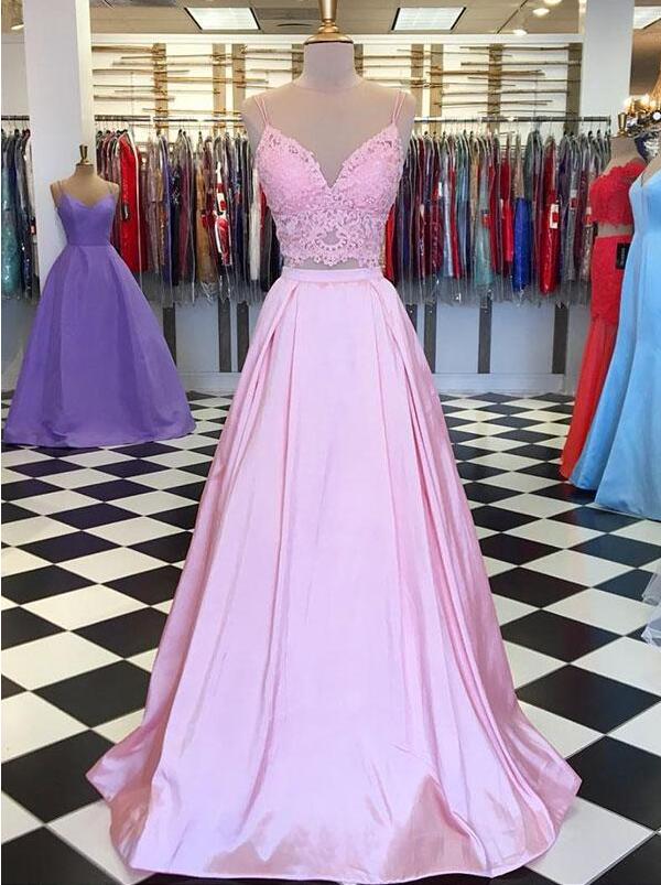 Pink Two Pieces Lace Prom Dresses A Line Women Pageant Gowns Plus Size Evening Gowns
