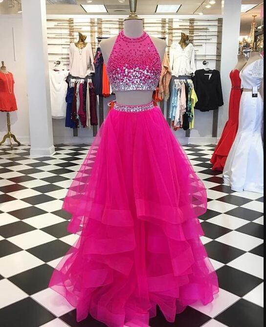 Off Shoulder Fuchsia Tulle Beaded A Line Homecoming Dress Long Prom Party Dresses,custom Made Prom Party Gowns