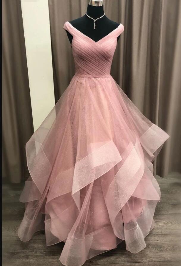 Fashion V-neck Ruffle Prom Party Dresses Custom Made Prom Gowns , Evening Gowns 2020