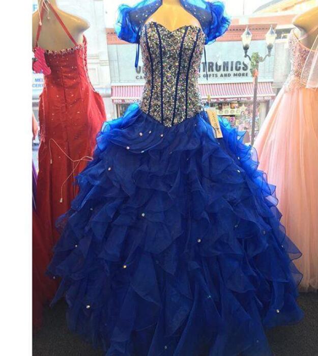 Plus Size Royal Blue Beaded Crystal A Line Quinceanera Dresses With Skirts Tiers Custom Made Quinceanera Party Gowns ,long Prom Dresses 2020