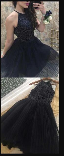 Spark Black Ruffle Beaded Short Homecoming Dresses A Line Short Prom Party Gowns ,custom Made Party Gowns 2020