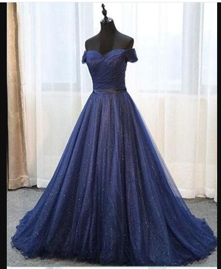 Navy Blue Ruffle Tulle Ball Gown Quinceanera Dresses 2020 Sweet 16 Prom Party Gowns , Long Quinceanera Gowns
