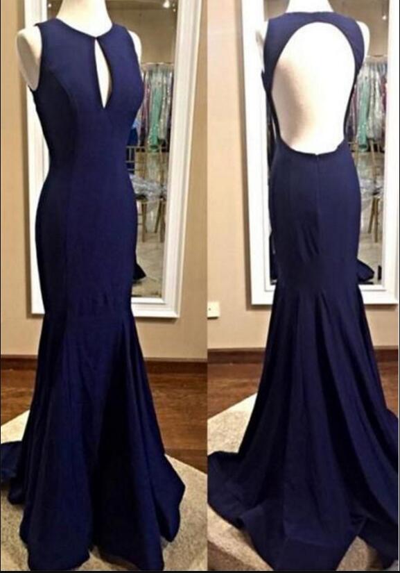 Sexy Backless Mermaid Prom Dress Custom Made Blue Satin Women Prom Gowns ,mermaid Bridesmaid Party Gowns