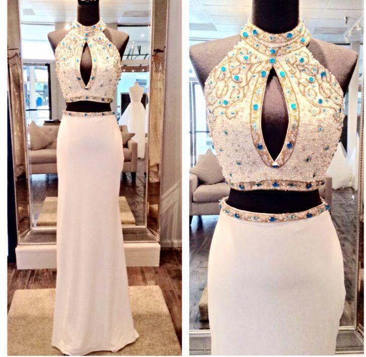 Elegant Two Pieces Beaded Corset Long Prom Dresses 2020 Mermaid Women Party Gowns , Prom Gowns ,long Pageant Gowns 2020