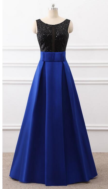 Royal Blue Satin A Line Prom Dresses Black Sequin Corset Prom Party Gowns 2020 Wedding Guest Gowns ,formal Evening Dress