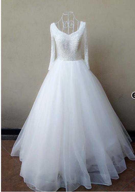 Plus Size White Crystal Beaded A Line Long Prom Dresses Custom Made Women Prom Party Gowns , Evening Gowns Wedding Dresses 2020