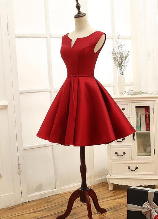 Dark Red Satin Short Homecoming Dress A Line Prom Party Gowns For Teens ,short Party Gowns 2020