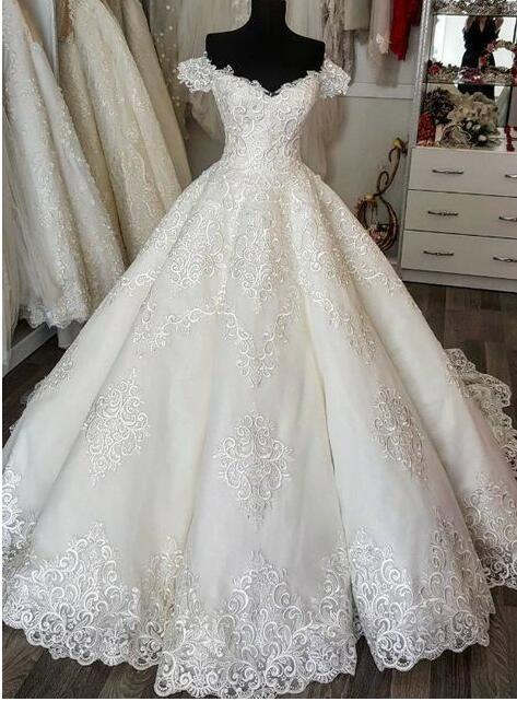 White Lace Ball Gown Wedding Dresses 2020 Sweet Party Gowns ,long Wedding Bridal Gowns