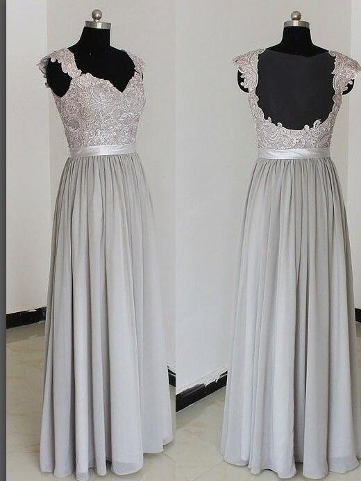 Spaghetti Strap Silver Chiffon Formal Evening Dress, Long Prom Dress,plus Size Women Party Gowns Prom Gowns