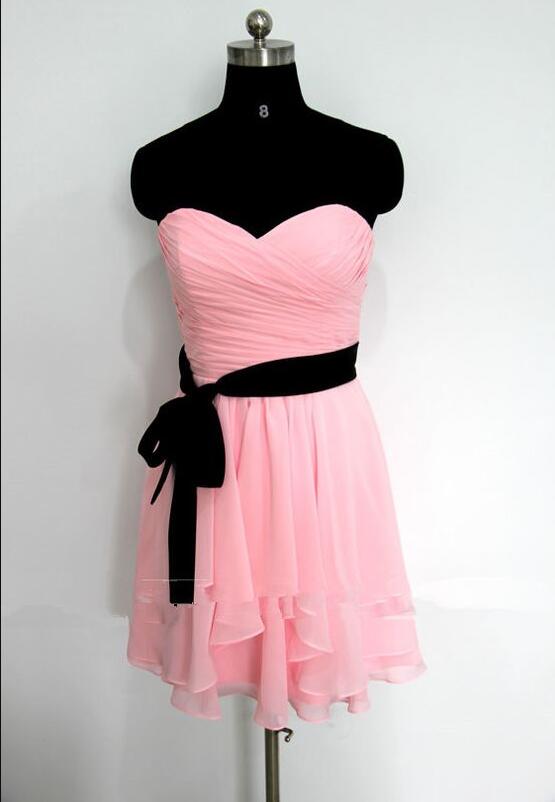 Sexy A Line Pink Chiffon Ruffle Short Homecoming Dress , Short Cocktail Dress For Teens, Cocktail Party Gowns