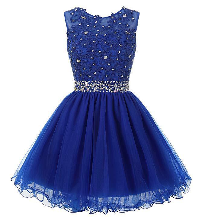 Sexy Scoop Royal Blue Tulle Beaded Short Homecoming Dress Custom Made Wedding Guest Gowns ,short Cocktail Gowns