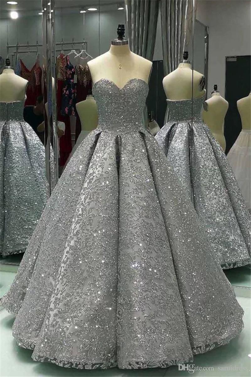 Off the Shoulder Silver Sequins Evening Dress | Wedding dress sequin,  Evening dresses prom, Ball gowns