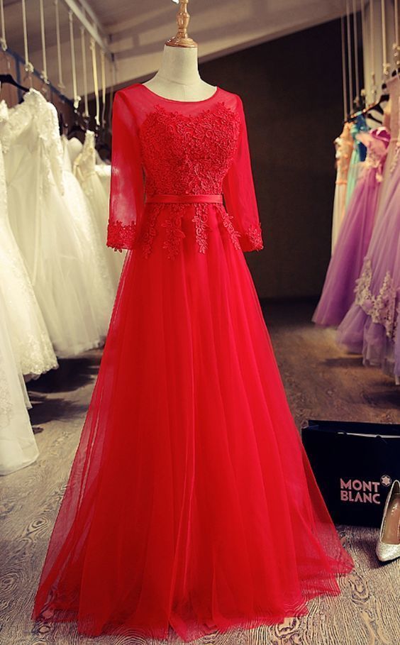 Sexy Red Tulle Long Prom Dresses Custom Made A Line Women Party Gowns ,plus Size Formal Dresses