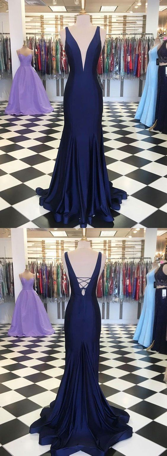 Mermaid Prom Dress Navy Blue Satin Long Prom Party Dresses 2020 Custom Made Evening Dress