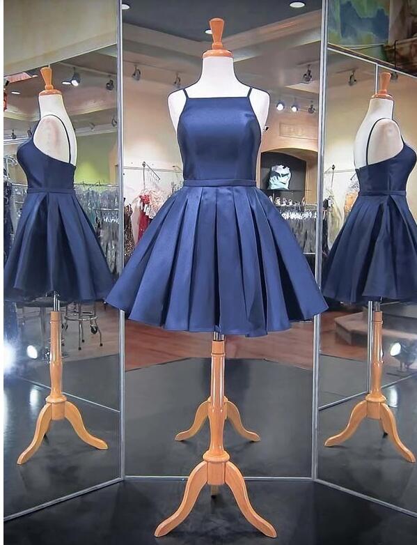 Sexy Navy Blue Satin Ball Gown Homecoming Dress Short Girls Party Gowns ,custom Made Cocktail Gowns ,junior Party Gowns 2020