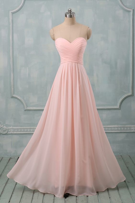 Light Pink Chiffon Ruffle Long Prom Dress Sweet 16 Prom Party Gowns Custom Made Bridesmaid Gowns , Prom Gowns