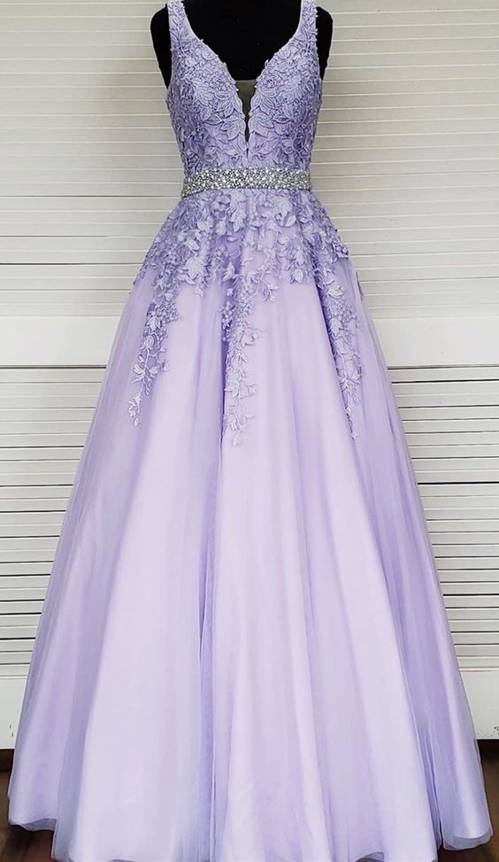 Lace Prom Dresses,formal Party Gowns ,formal Evening Dress With Appliqued ,a Line Pageant Party Gowns ,simple Beaded Belt Party Gowns