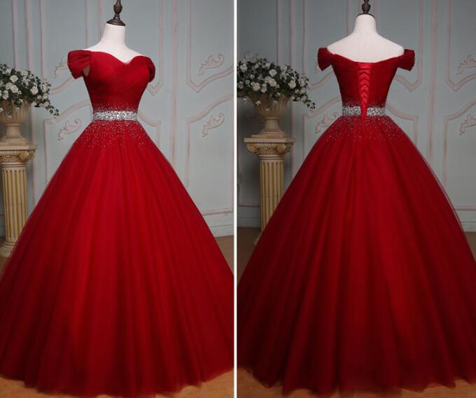 Elegant Burgundy Tulle Beaded A Line Long Prom Dresses A Line Sweet 16 Prom Party Gowns ,sexy Ball Gown Quinceanera Dress