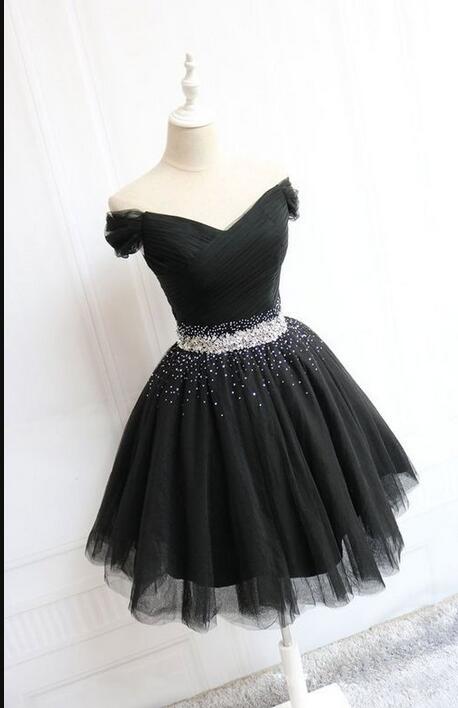 Shiny Sweet 16 Prom Dress Black Tulle Short Homecoming Dress Above Length Prom Party Gowns ,cute Mini Party Gowns 2020