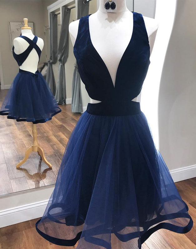 Custom Made Sexy Navy Blue Tulle Short Homecoming Dress A Line Sweet 16 Prom Party Gowns ,graduation Dress For Teens