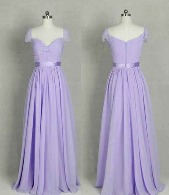 Simple Lavender Chiffon Ruffle Long Prom Dress A Line Bridesmaid Party Dress, Maid Of Honor Gowns , Party Gowns 2020