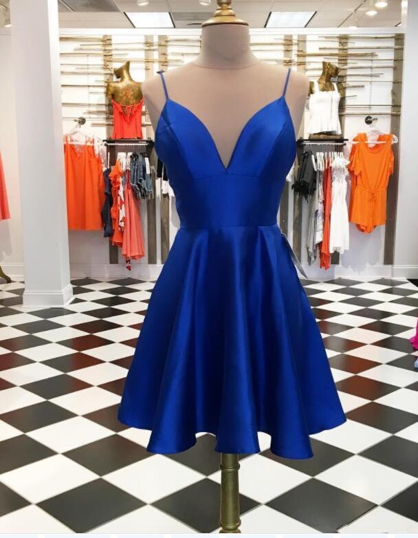 Custom Made Royal Blue Short Prom Dress Spaghetti Strap A Line Homecoming Party Gowns ,sweet 16 Prom Party Gowns