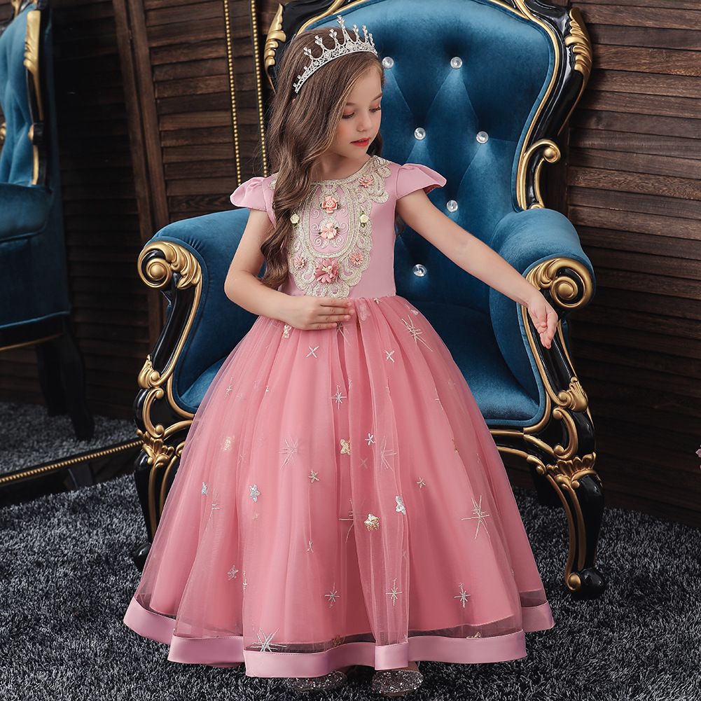 Amazon.com: Little Big Girls Flower Lace Long Princess Dress Kids Wedding  Bridesmaid Pageant Party Holy Communion Birthday Puffy Tulle Dance Ball  Gowns Photo Shoot Dress Up Dresses Dark Red-Applique 5-6 Years: Clothing,
