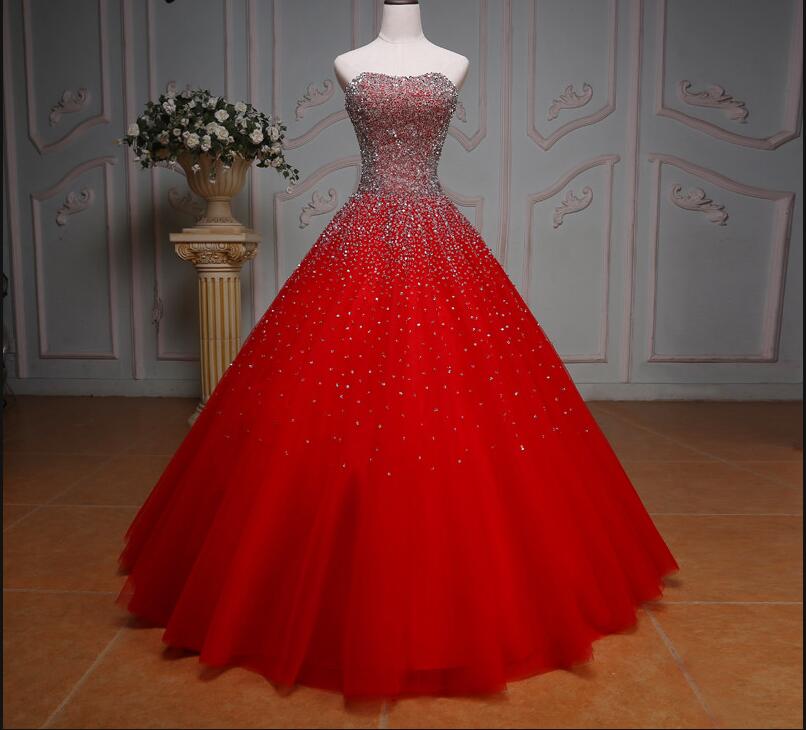 Luxury Red Tulle Beaded Heavy A Line Long Prom Dresses 2021 Off Shoulder Quinceanera Dress Sweet 16 Prom Party Gowns ,red Beaded Quinceanera