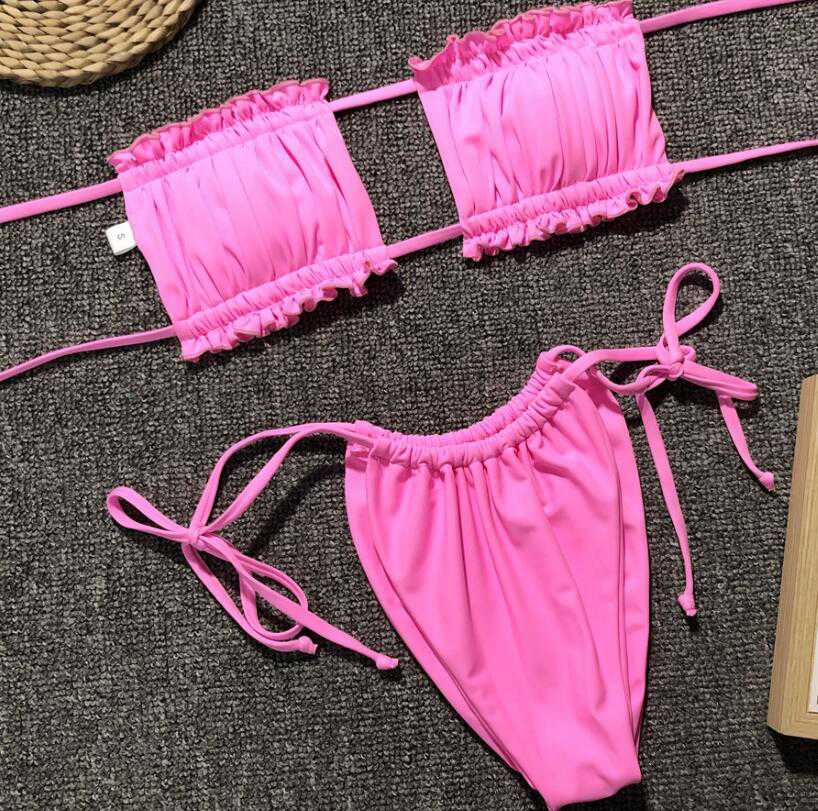 Mini Bikini 2021 Swimwear Women Push Up Bikini Set Padded Bra Sexy Swimsuit Hot Bandage Swim Suit Brazilian Biquini,Cheap Two Pieces Swimwear , Bikini Sets Pink 