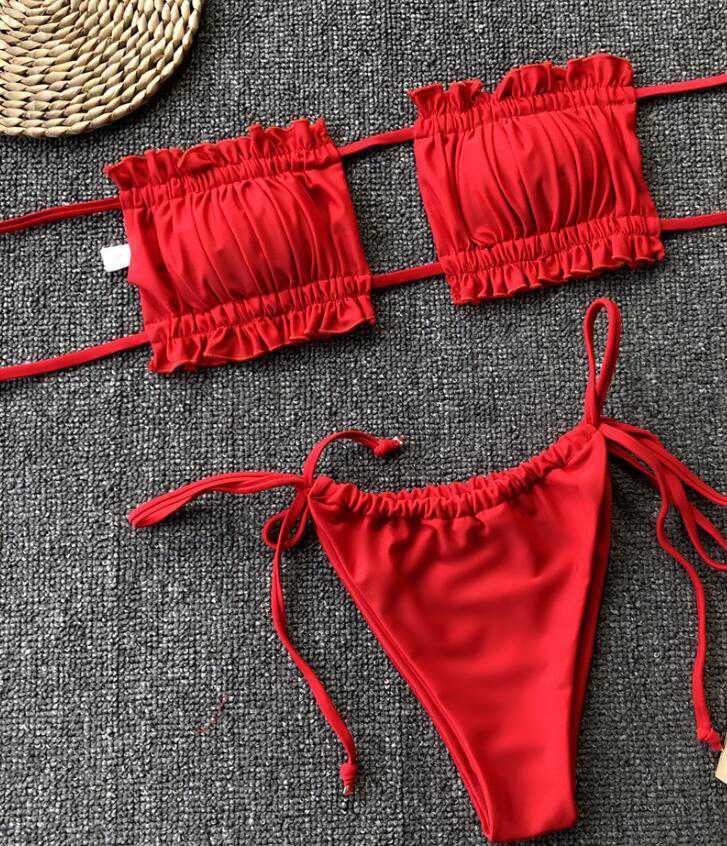 Mini Bikini 2021 Swimwear Women Push Up Bikini Set Padded Bra Sexy Swimsuit Hot Bandage Swim Suit Brazilian Biquini,Cheap Two Pieces Swimwear , Bikini Sets Red
