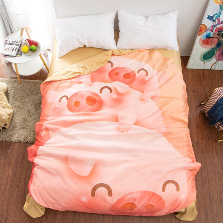 Queen Quilt 87'x94' 3D Printed Thin Quilt Bedding Cute Shaped PIG Throw Blanket Comforter Washable Light Quilt