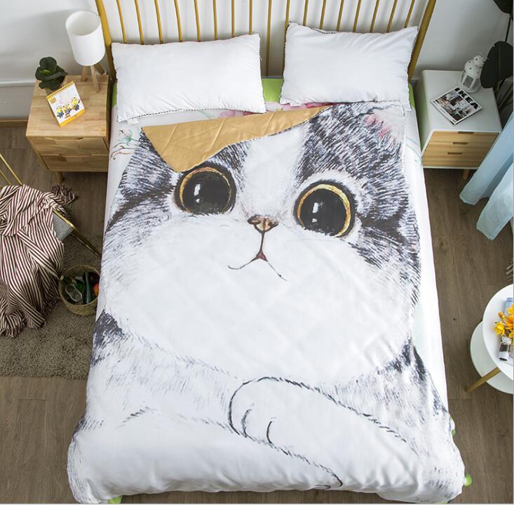 Queen Quilt 87"x94" 3d Printed Thin Quilt Bedding Cute Shaped Cat Throw Blanket Comforter Washable Light Quilt