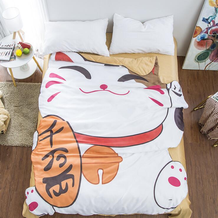  Kids Quilt:31'x45' Anime Thin Quilt Yiwanliang Lucky Cat Throw Blanket 3D Print Cute Bedding Comforter Light Quilt Washable