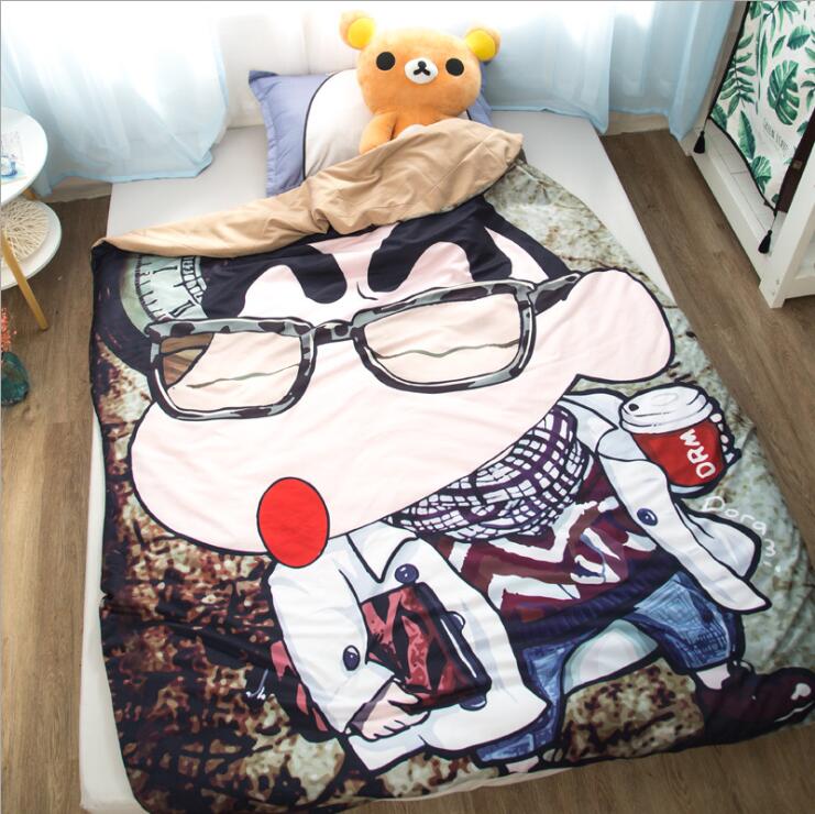 Queen Quilt 87'x94' Anime Thin Quilts Crayon Shin-chan Throw Blanket 3D Print Cute Bedding Comforter Light Quilt Washable