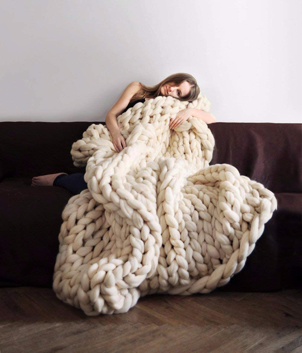 Size 32x40inches Chunky Knit Blanket Merino Wool Arm Knitted Throw Soft And Huge Throw,bed Chair Sofa Yoga Mat Rug Beige