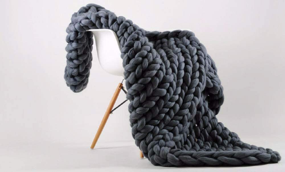 Size 40x60 inches Chunky Knit Blanket Merino Wool Arm Knitted Throw Soft and Huge Throw,Bed Chair Sofa Yoga Mat Rug Dark gray 