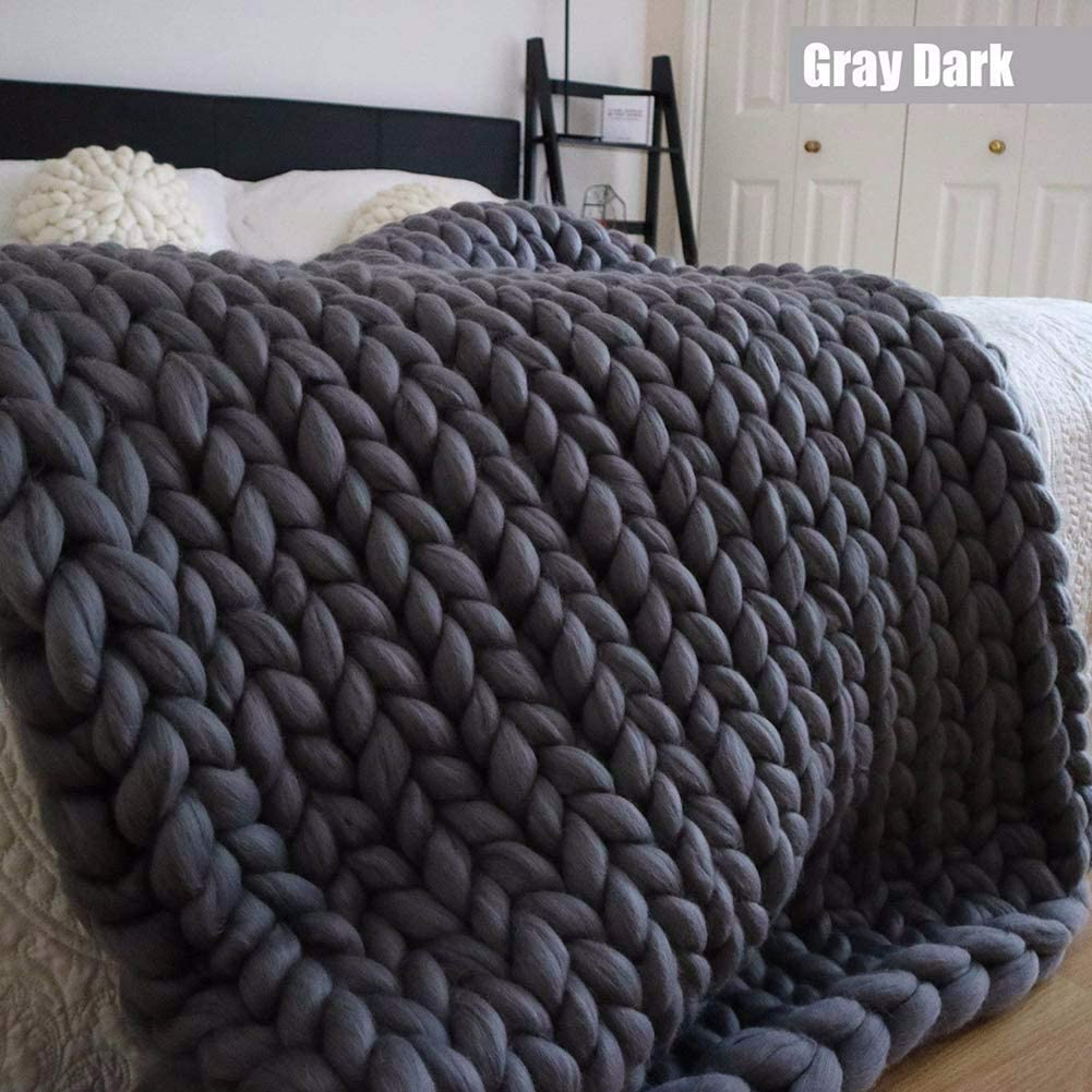 Size 47x 60inches Chunky Knit Blanket Merino Wool Arm Knitted Throw Soft And Huge Throw,bed Chair Sofa Yoga Mat Rug Gray Dark