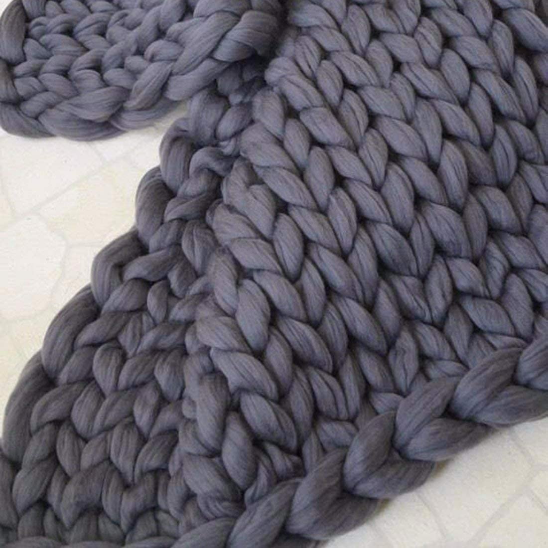 Size 60x60 Inches Chunky Knit Blanket Merino Wool Arm Knitted Throw Soft and Huge Throw,Bed Chair Sofa Yoga Mat Rug Gray Dark 