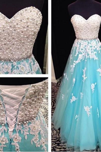 Luxury Sweetheart Crystal Long Prom Dresses Blue Tulle Lace Prom Gowns Lace Up Rhinestone Evening Dresses Women Plus Size Off Shoulder Homcoming