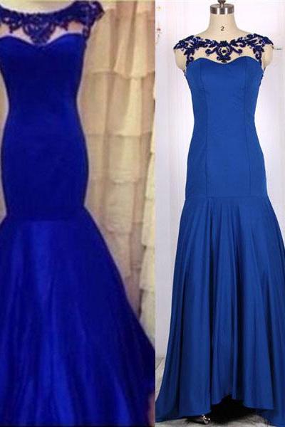 Plus size Blue Beaded Long Prom Dresses Mermaid Scoop Formal Party Gowns Sexy Sheer Neck Women Gowns Off Shoulder Elegant 
