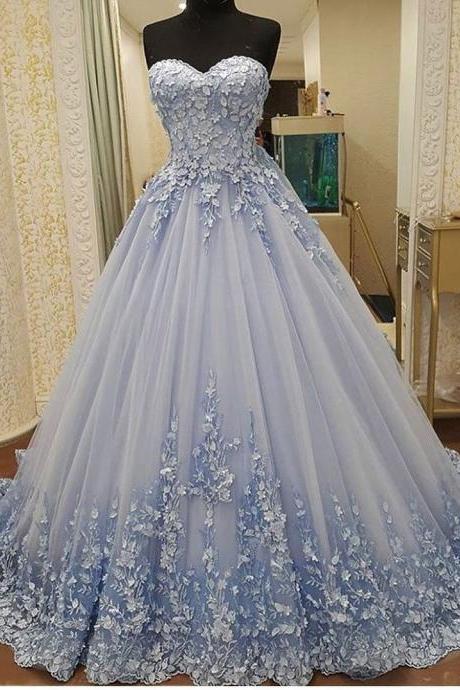 Charming Hamd Made Flower Prom Dresses Sweetheart Tulle Long Prom Gowns , Ball Gowns Prom Dresses, Party Dress, Evening Formal Gowns