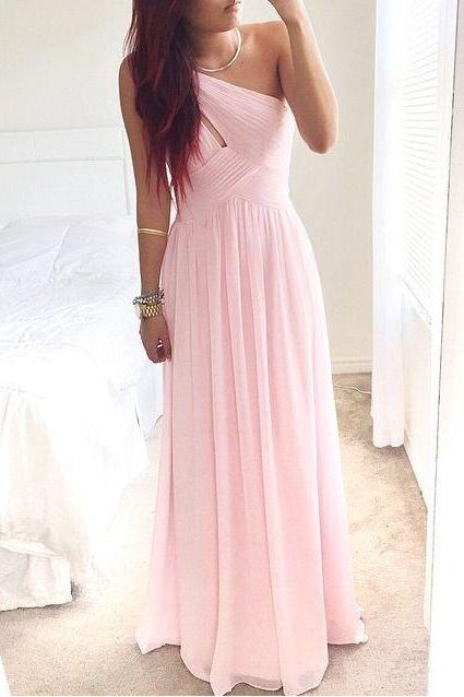 Pretty Pink One-shoulder Simple Prom Dress , Prom Dresses, Simple Prom Dresses , Prom Gown, Evening Dresses,formal Gowns, Party Dresses Pink