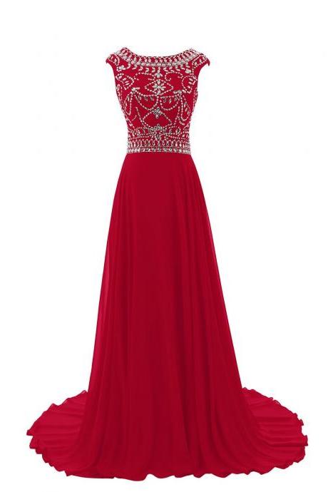 Sparkle Burgundy Beadings Prom Gown 2018, Red Style Prom Dresses 2017, Evening Dresses,crystal Party Dresses, Formal Gowns Sweep Train