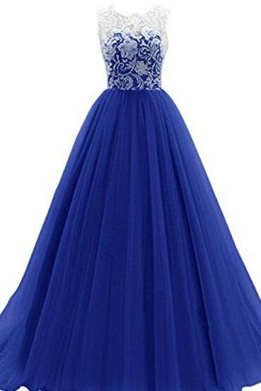 Gorgeous Royal Blue Puffy Lace Tulle Prom Gowns 2018, Royal Blue Sweet 16 Dresses, Evening Gowns,royal Blue Prom Dresses, Arabic Evening Dress