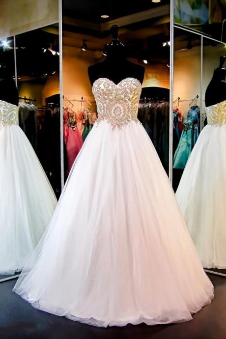 Charming White Quinceanera Dresses Gold Lace Priciness Quinceanera Gowns Sweetheart Girls Pageant Dresses Strapless Plus Size Women Gowns 
