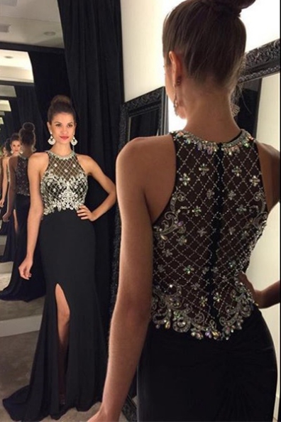 Black Prom Dresses,backless Prom Dress,sexy Prom Dress,simple Prom Dresses,2016 Formal Gown,beading Evening Gowns,beaded Party Dress,prom Gown