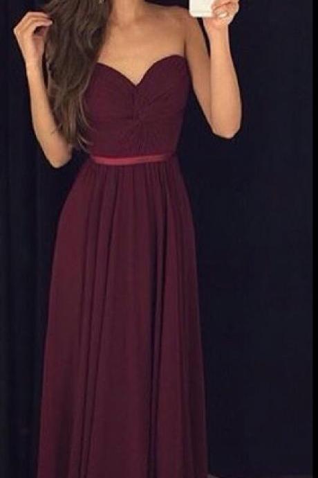 Burgundy Prom Dresses,chiffon Prom Dress, Long Prom Dresses, Sweetheart Prom Gown,simple Bridesmaids Dress, Style Brideamaids Dress,wedding Party