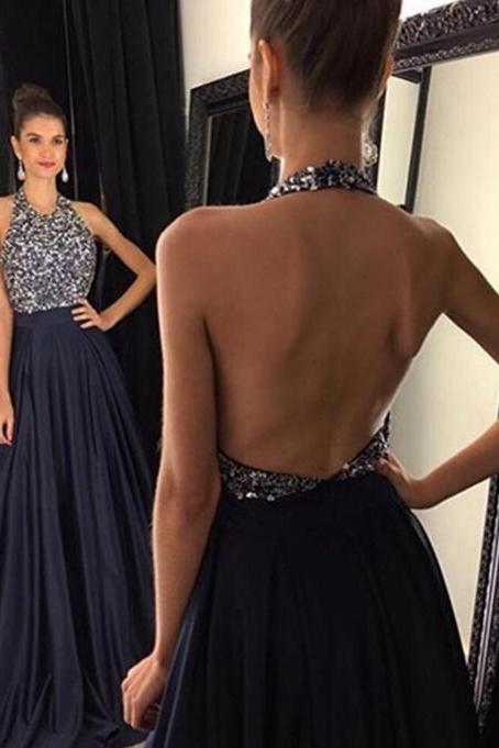 Navy Blue Prom Dresses,elegant Evening Dresses,long Formal Gowns,beaded Party Dresses,chiffon Pageant Formal Dress， A Line Women Party Gowns