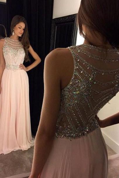 Long Chiffon Prom Dresses O Beaded See Through Prom Gowns Plus Size Ruffle Women Party Gowns Formal Dress, Plus Size Women Party Gowns ,custom